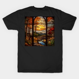 Stained Glass Window Of Autumn Scenery T-Shirt